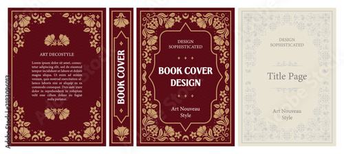 Classic vintage book cover, title page, spine design with Art Deco, Baroque, Art Nouveau and Victorian ornaments. Elegant decorative frame, retro style for publications, posters and artistic layouts.