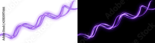 Purple twisting DNA helix light strand with intertwined glowing energy lines ideal for science and technology design projects featuring PNG, Transparent and Black Background Versions