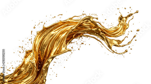 Captivating golden liquid splash and wave formation, symbolizing luxury, richness, and dynamic movement, perfect for premium branding and elegant design elements