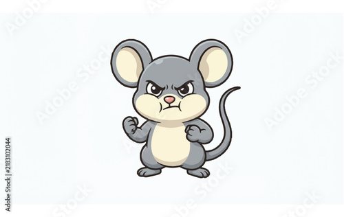 Фотография Cartoon Angry Gray Mouse with Fists Raised.