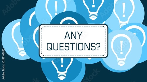 Any Questions Bulbs Blue Circles Moving Text 