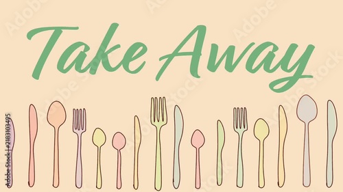 Take Away Spoon Fork Knife Colorful Wiggle Lines Text 