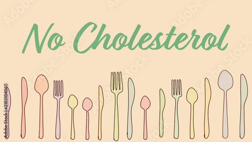 No Cholesterol Spoon Fork Knife Colorful Wiggle Lines Text 