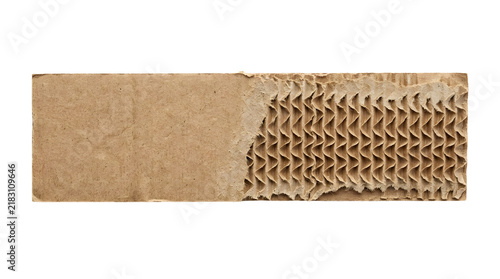 Torn corrugated cardboard piece on transparent background