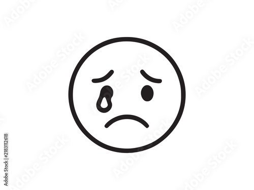 Crying face emoji icon in black and white silhouette