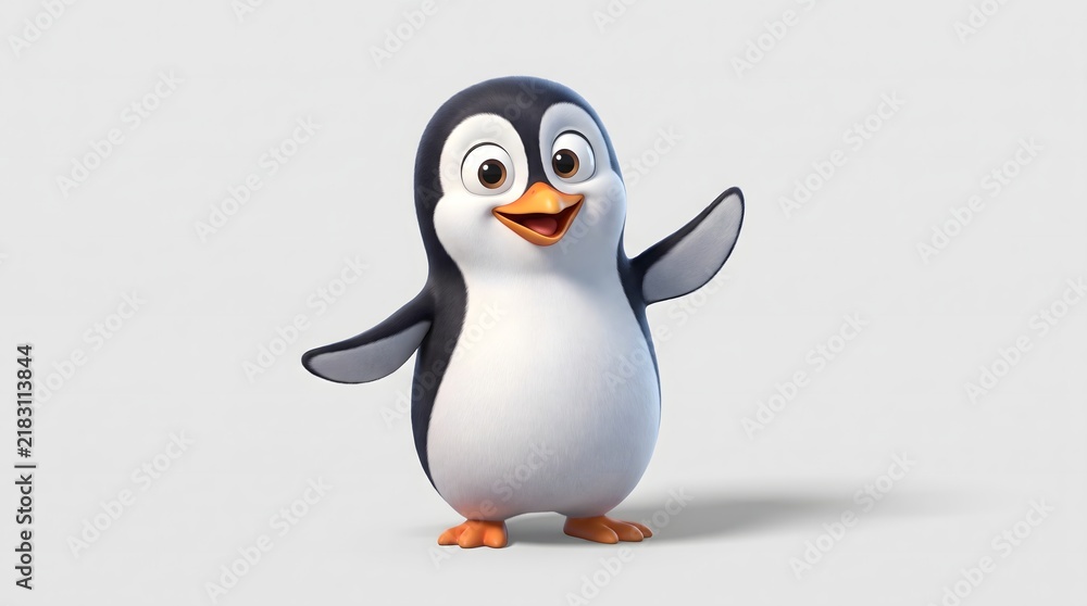 Obraz premium Cute Cartoon Penguin Waving Hello with a Friendly Smile.