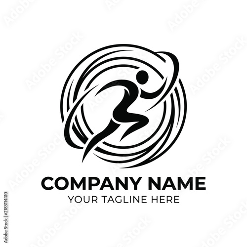 Running Man Silhouette Logo, Abstract Motion Circle, Sport Icon
