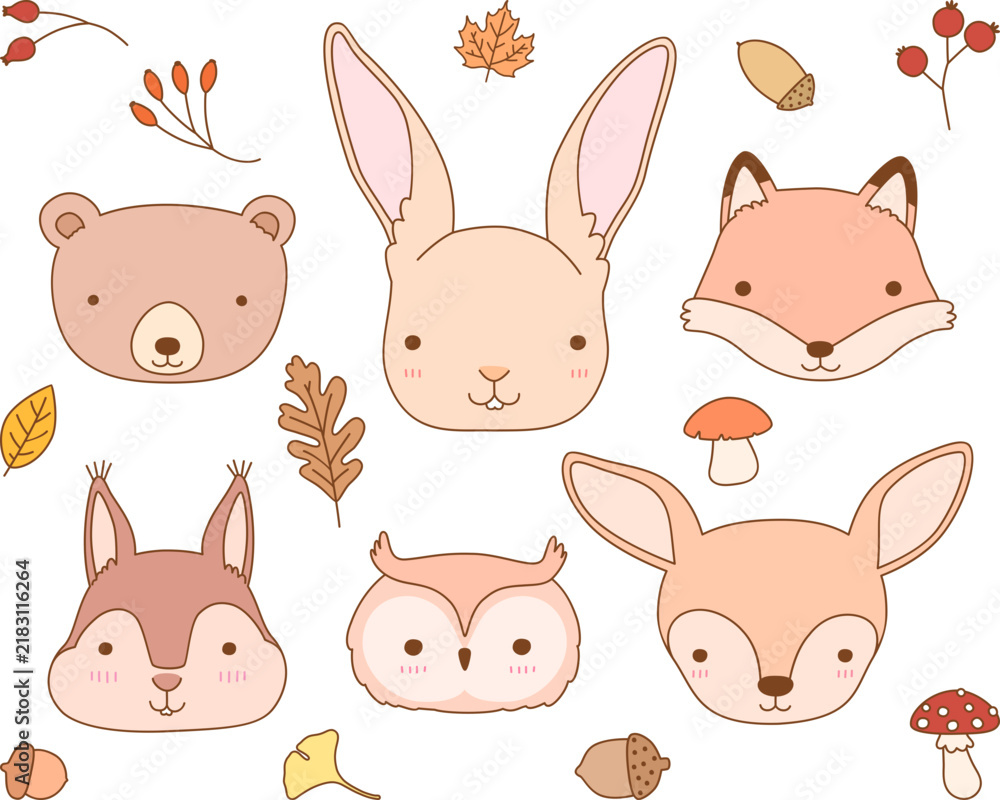 Fototapeta premium Set of woodland animals