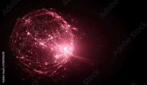 Naklejka Red sphere network in dark space