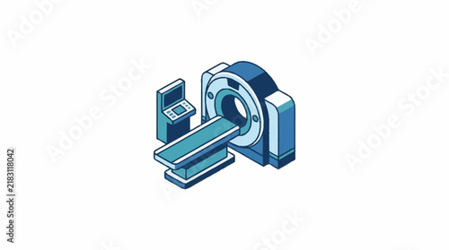 Isometric illustration of a modern medical CT scanner machine for hospital diagnostics.
