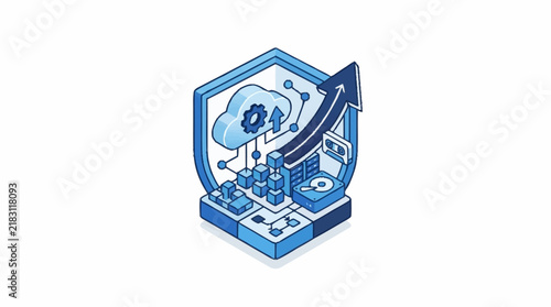 Isometric Cloud Computing Security and Data Growth Concept.