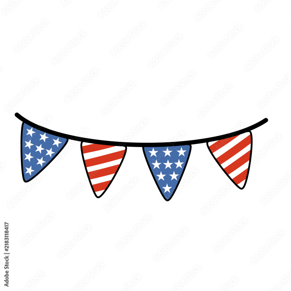 Obraz premium Patriotic bunting garland banner with stars and stripes vector illustration isolated on white background