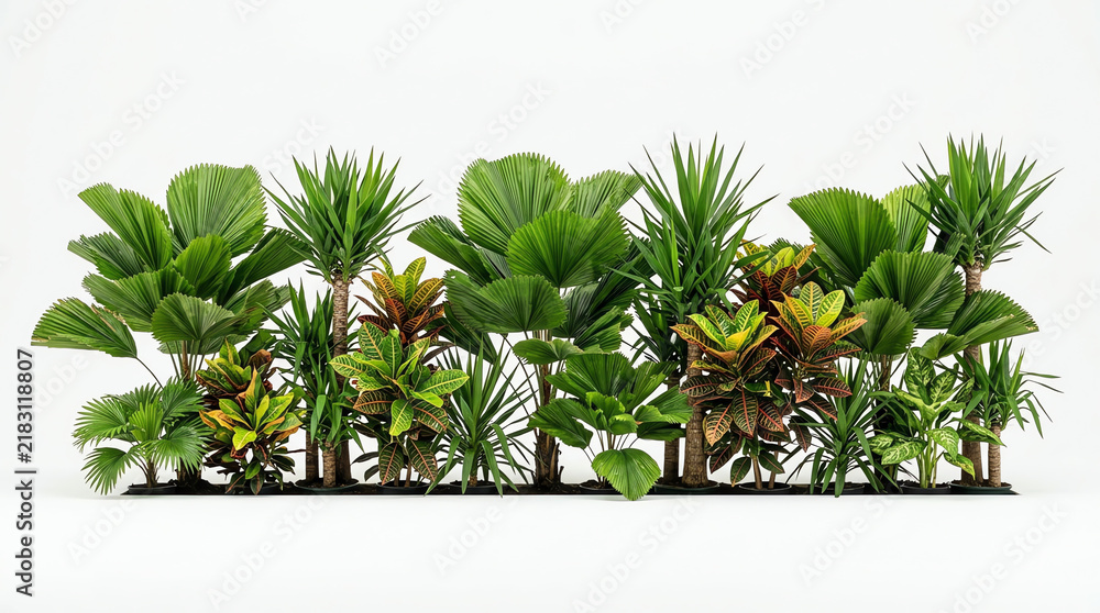 Obraz premium Diverse Tropical Plants Assortment Isolated on White Background