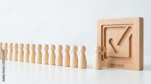 Wooden figure placing puzzle piece in decision checklist