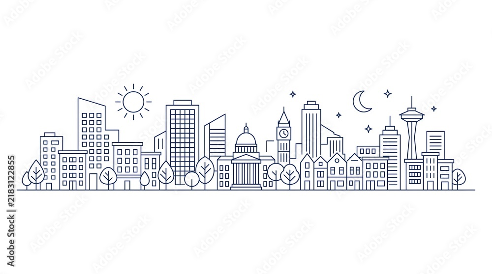 Obraz premium Modern City Skyline Illustration with Day and Night Concept