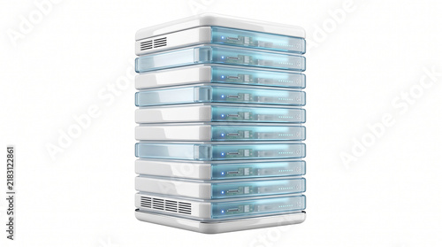 Plakat 3D rendering of high-tech data server tower isolated on white background