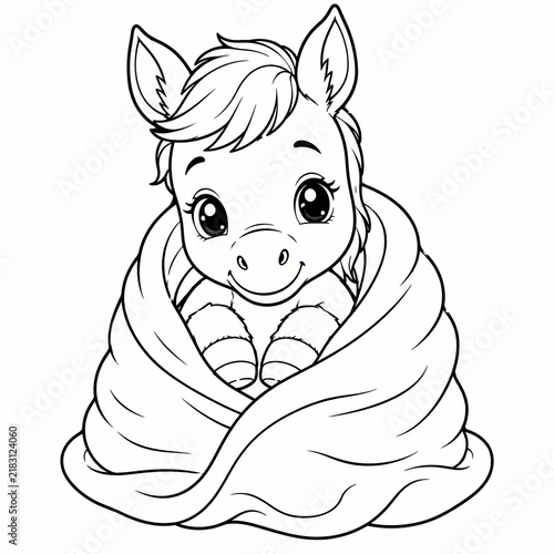 Cute baby animal wrapped in a soft blanket for coloring page design