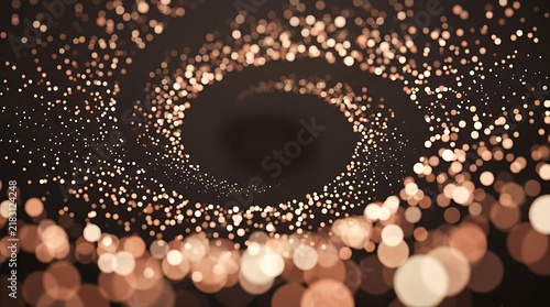 Abstract spiral galaxy of glowing golden particles on dark background