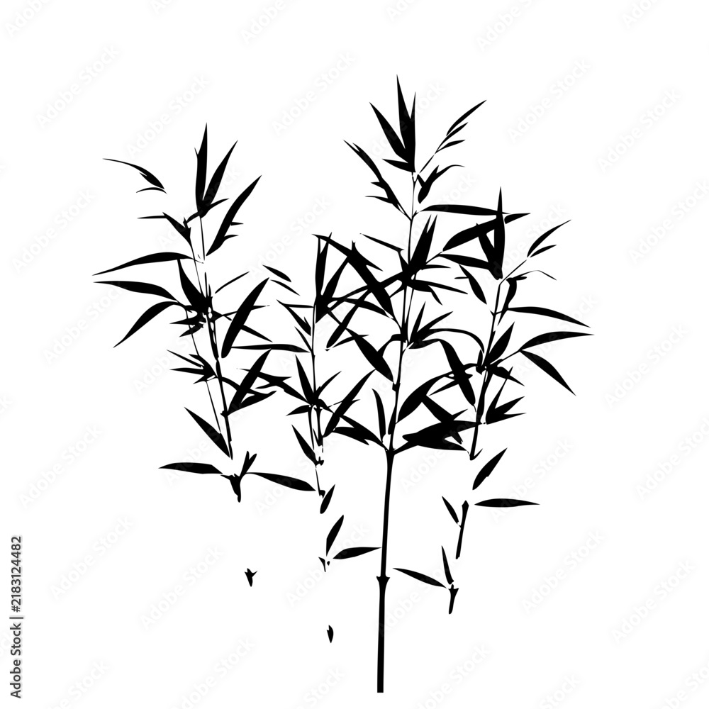 Obraz premium Bamboo Stalks Leaves Asian Nature Silhouette Vector - Botanical Tropical Plant Concept Icon