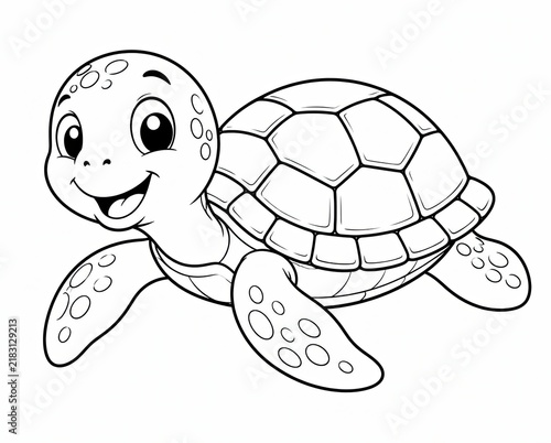 Cute cartoon sea turtle character drawing for children isolated on a white background