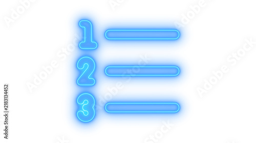 Quadro su tela Glowing neon numbered list or steps checklist icon isolated on transparent background