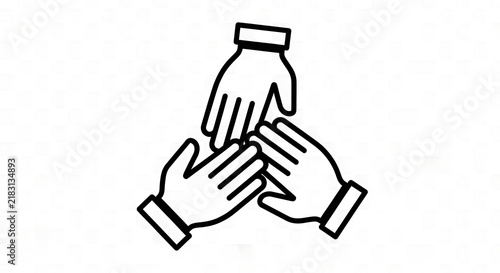 Three hands stacked together icon representing teamwork, unity, and corporate collaboration.