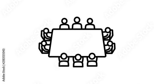 Business meeting icon with people sitting around a conference table in a top view layout.