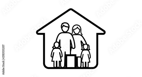 Family icon with parents and children inside a house outline for real estate and home concepts