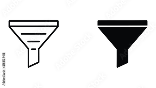 Professional data filter and sorting icon in thin outline and solid black vector style