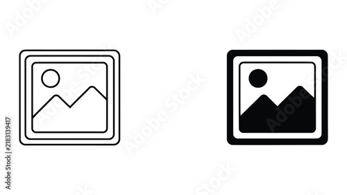 Minimalist gallery icons set featuring outline and solid mountain landscape designs