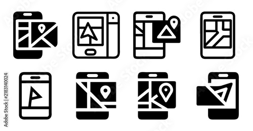 Modern smartphone app icons set with various symbols - A clean set of smartphone app icons featuring different symbols like maps, documents, and messages for digital design projects.