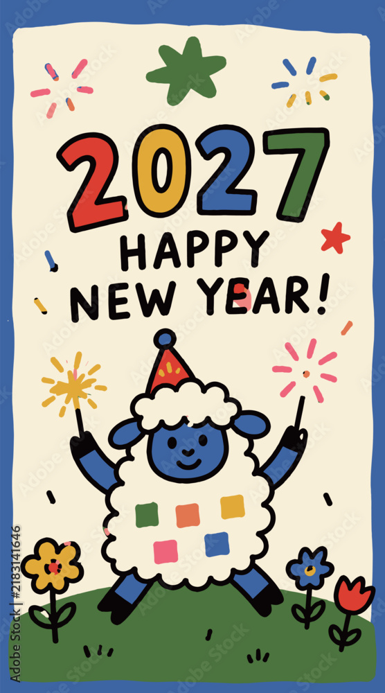 Fototapeta premium Happy New Year 2027 Sheep Card