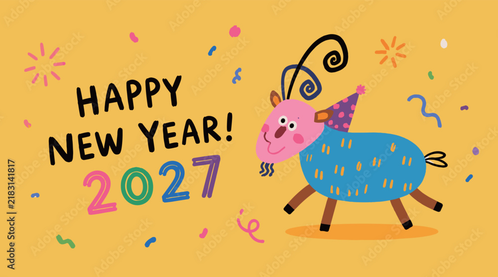 Obraz premium Happy New Year 2027 Goat Illustration