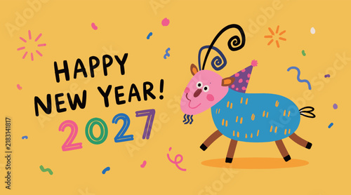 Happy New Year 2027 Goat Illustration