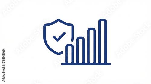 Blue shield icon with growth bar chart for financial security and protection