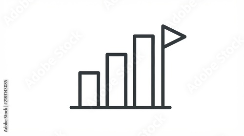 Bar chart icon with a flag representing business growth and success