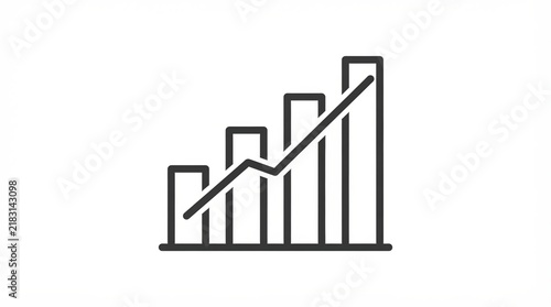 Black business bar chart icon with a rising trend line showing growth