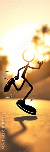Dynamic stick figure in motion, capturing the essence of movement with bold outlines and energetic lines, stick figure,  digital art