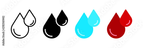 water and blood drop vector icon set in outline solid blue and red style for medical UI