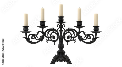 Fotografie Gothic black candelabra with five white taper candles