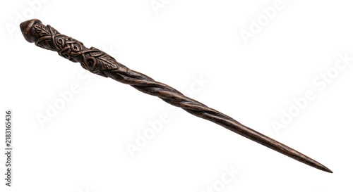 Bild auf Leinwand Hand carved wooden magic wand with spiral handle