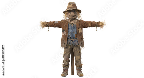 Cuadro en lienzo Creepy vintage scarecrow in tattered coat and hat