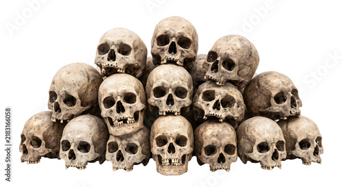Obraz na płótnie Pyramid pile of weathered human skulls for halloween horror