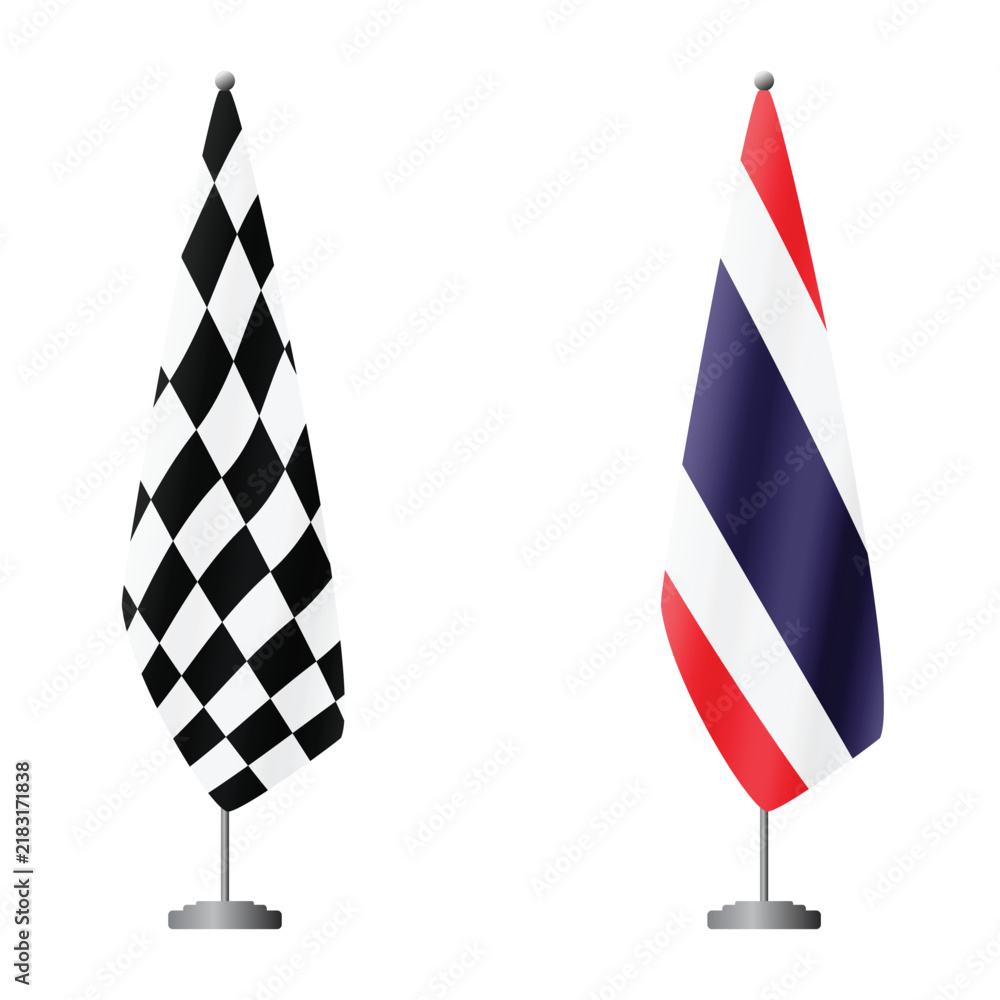 Obraz premium Checkered and Thailand flags on flagpoles for official ceremonies and meetings, transparent background vector