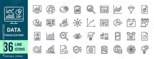 Data visualization line icons set, analytics, charts, reports and business intelligence symbols, editable stroke