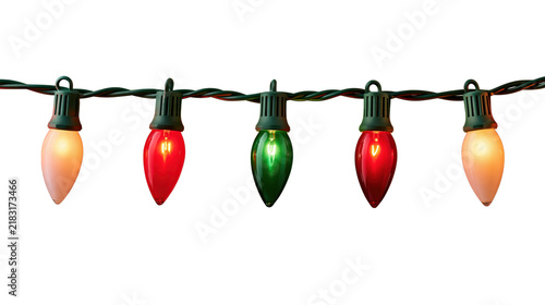 Christmas light string with colorful bulb decoration isolated on transparent background for festive holiday design