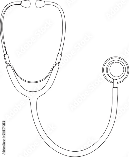 Minimalist stethoscope line art vector, professional medical diagnostic equipment icon, black and white doctor tool illustration for healthcare design