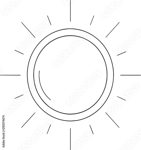 Minimalist sun line icon vector, simple solar symbol with radiating rays, black and white weather graphic element for web design and apps