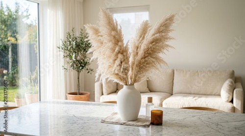 Elegant Indoor Living Space with Natural Decor and Soft Lighting.