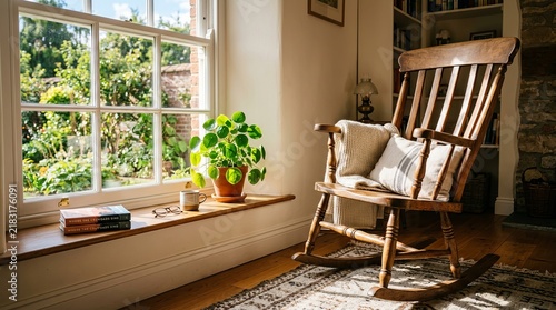 Cozy Morning in a Sunlit Living Room with Indoor Plants.